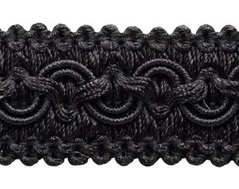 DÉCOPRO Passamaneria decorativa vintage larga da 2,5 cm (1") # 0100SG, nero puro #K9 (nero intenso) Venduta tagliata su misura (0,9 m/36")