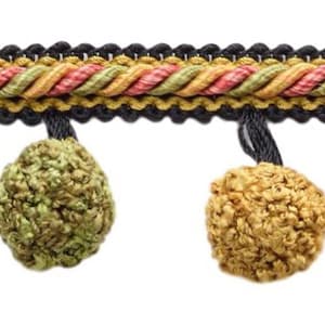 1 3/4&quot; long (4cm) Pompom Tassel Fringe Trim,Rope Gimp header (PPFAR) AR06 Pure Black,Yellow Gold,Light Red, Sold By The Yard (36&quot;/3 ft/0.9m)