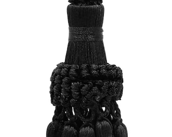 DÉCOPRO Noblesse Collection Elegant Hand Crafted 4" (10cm) Key Tassel, 3" (7.5cm) Loop# NKT, Pure Black #K9 (Jet Black) Sold Individually
