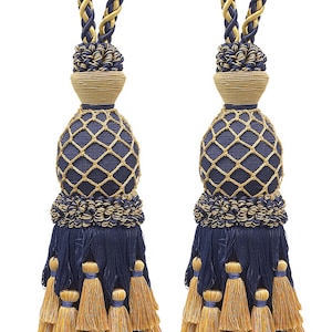 DÉCOPRO Curtain Tassel Tieback, Tassel Length 11&quot; (27.5cm), Spread 34&quot; (86cm) # TBIL1 #1152 (Light Gold, Yellow Gold, Navy Blue) Set of 2