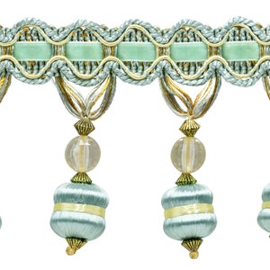 3&quot; (7.5cm) long  Beaded Tassel Fringe Trim (BFH3), Island Breeze Blue Multicolor #5939 (Silver Blue, Gold, Off White) 5 Yards (15 ft/4.5m)