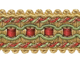 1 1/4"   Wide Gimp Braid Trim (0125IG), Holiday Red Multicolor #3752 (Crimson Red, Light Gold, Mint Green) Sold By The Yard (36"/3 ft/0.9m)