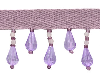 1"  long Beautiful Handcrafted Teardrop Beaded Fringe Trim (B40690), Mauve Purple #H25 (Dark Mauve Violet Purple) 12 Yards (36 ft/11m)