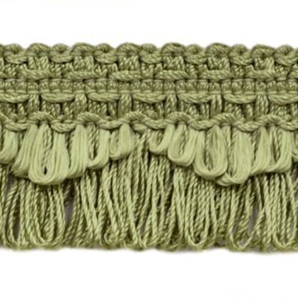 1 3/8" (3.5cm) long Scallop Loop Fringe | Fringe Trim (Style# 0138SCLF) #L47 (Beige Olive Green) Sold By The Yard (36"/3 ft/0.9m)