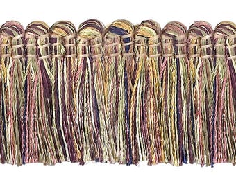 DÉCOPRO 1 1/2" (3.5cm) Brush Fringe Trim #0150IB Sage Rose Pink #1010 (Light Pink, Sage Green, Light Beige) Sold By The Yard (36"/3 ft/0.9m)