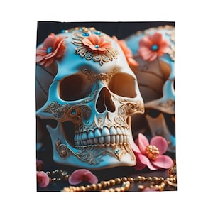 Skull with Flowers - Velveteen Plush Blanket