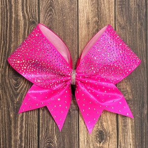 Nœud d'encouragement en strass : nœud rose fuchsia pour équipe de compétition