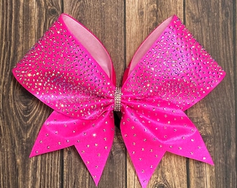 Rhinestone Cheer Bow: Hot Pink Competition Team Bow