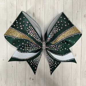 Forest green rhinestone cheer bow, rhinestone cheer bow, competition bows, team bows
