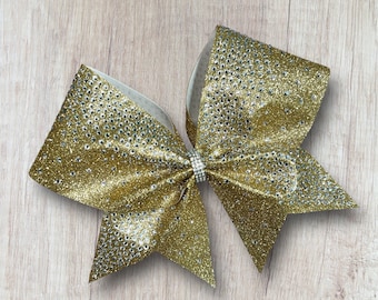 Gold Glitter Rhinestone Cheer Bow: Competition Team Bow