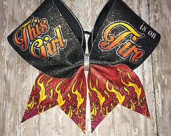 This girl is on fire cheer bow