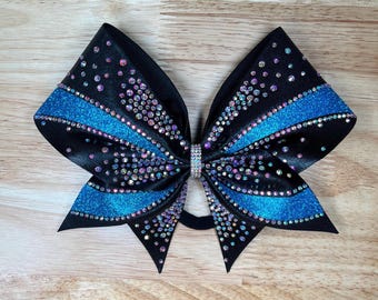 Black & Aqua Rhinestone Cheer Bow: Competition Team Hair Bow