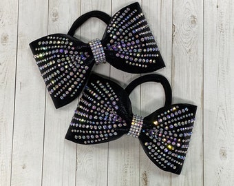 Pigtail Cheer Bow Set, Rhinestone Competition Hair Bows