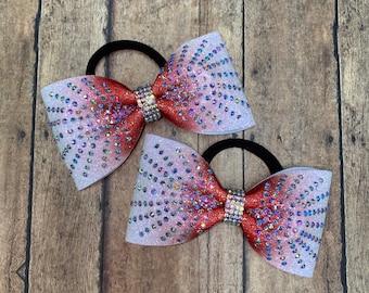 Rhinestone Pigtail Cheer Bows: Ombré Competition Hair Bow Set