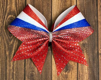 Lazo de animadora con diamantes de imitación: lazo de competición sublimado para equipos