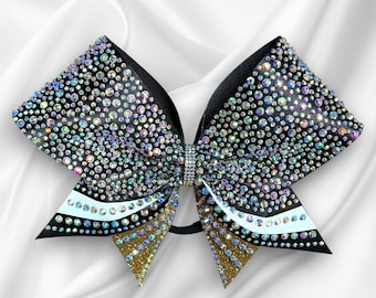 Black Satin Rhinestone Cheer Bow: Competition Allstar School Cheer
