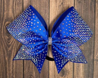 Royal blue satin Rhinestone Cheer Bow: Competition Team Hair Bow