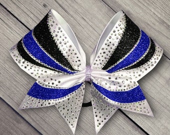 Rhinestone Cheer Bow: Royal Blue & Black Glitter, Competition Team Bow