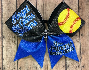 Lazo de sóftbol con brillantina: Tacos de princesa, accesorio para el cabello del equipo