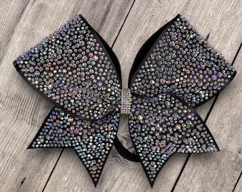 Black satin Rhinestone Cheer Bow: Competition Team Hair Bow