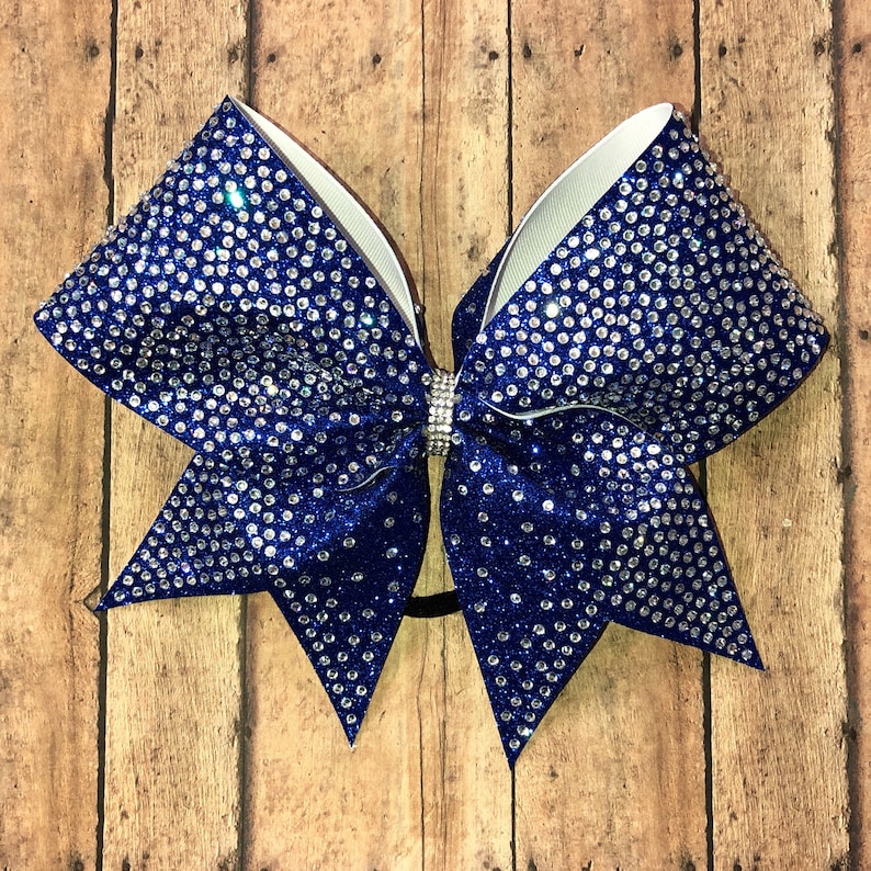 Cheer Bow Rhinestone Cheer Bow Blue Bow Competition Bows Etsy
