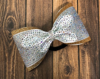 Lazo de animadora con diamantes de imitación: Lazo para el cabello del equipo de competencia