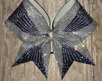 Rhinestone Cheer Bow: Navy & Silver Competition Hair Bow