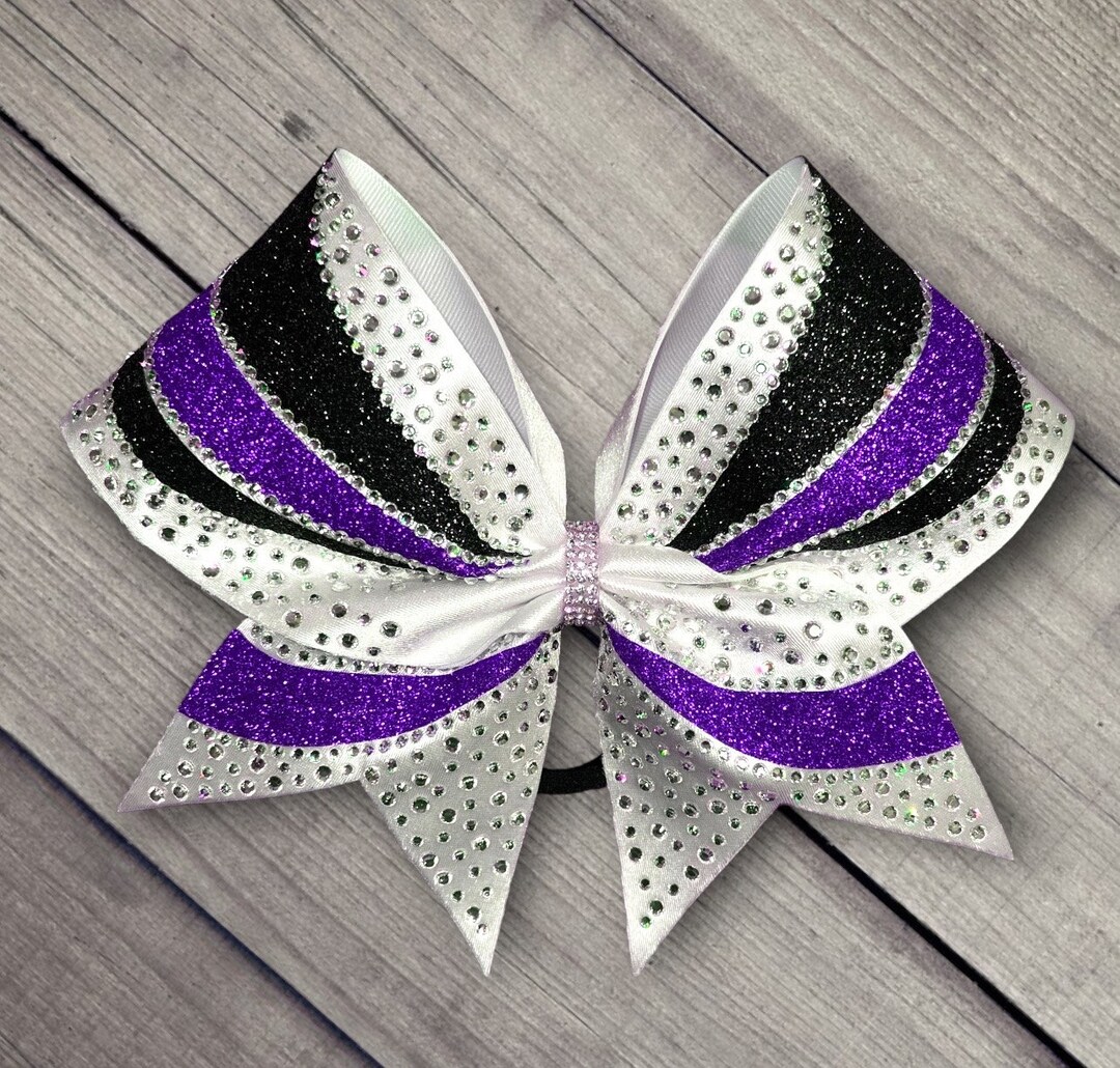 Comp Cheer Bows Rhinestone Cheer Bow: Purple & Black Glitter, Competition Team Bow - Etsy