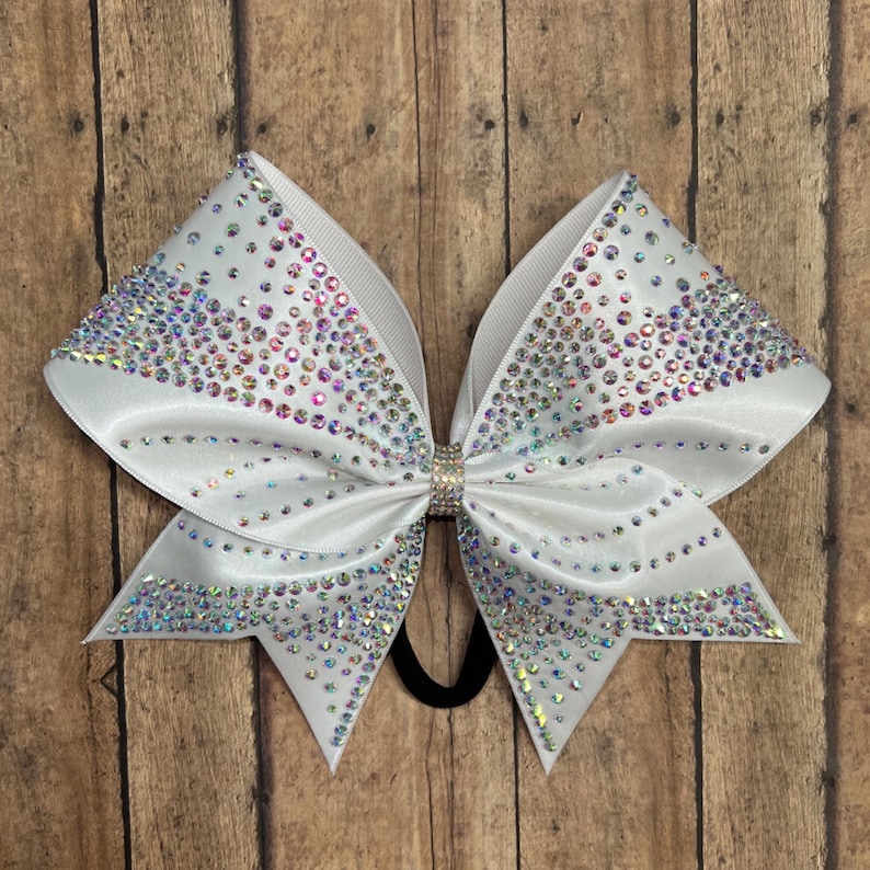 White Satin Cheer Bow: AB Rhinestone Competition Team Bow - Etsy
