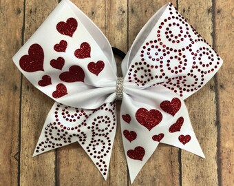 Rhinestone cheer bow, valentine bow, cheer bow, custom bows, heart bow