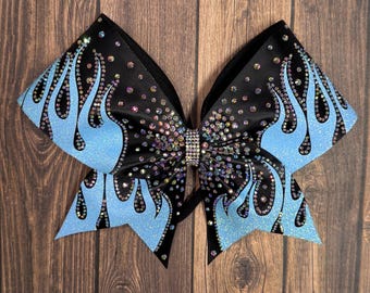 Rhinestone flame cheer bow: red cheer bow, rhinestone bow, competition bows