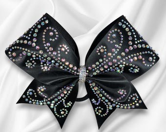 Black Satin Rhinestone cheer Bow, Competition Team Hair Bow