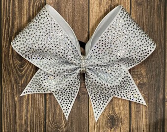 Rhinestone Cheer Bow: White Glitter Competition Bow