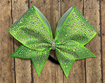 Lime Green Rhinestone Cheer Bow: Competition Team Hair Bow