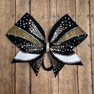 Black and gold rhinestone cheer bow, competition bow, team bows, allstar cheer, school cheer, custom bow