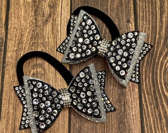Rhinestone Pigtail Cheer Bow Set: Competition Team Hair Bows
