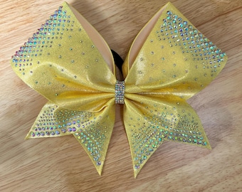 Yellow Rhinestone Cheer Bow: Competition Team Hair Accessory