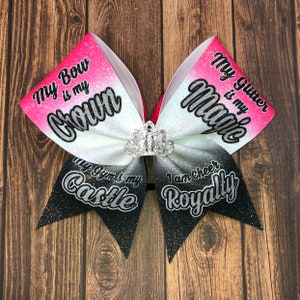 Princess Cheer Bow: Pink & Black Glitter Ombre, Royalty Crown