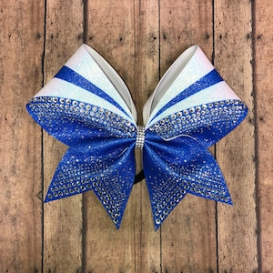 Blue Glitter Rhinestone Cheer Bow: Competition Team Hair Bow