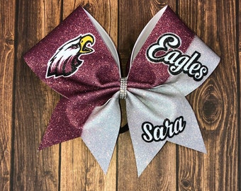 Maroon & Silver Cheer Bow: School Mascot, Sideline Cheer