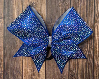 Lazo de animadora azul real con diamantes de imitación: Animadora escolar Allstar de competición