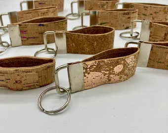 Cork vegan leather keyring key-fob, one-of-a-kind gift for him and her, stocking filler gifts, gifts under 10, handmade xmas birthday gifts.