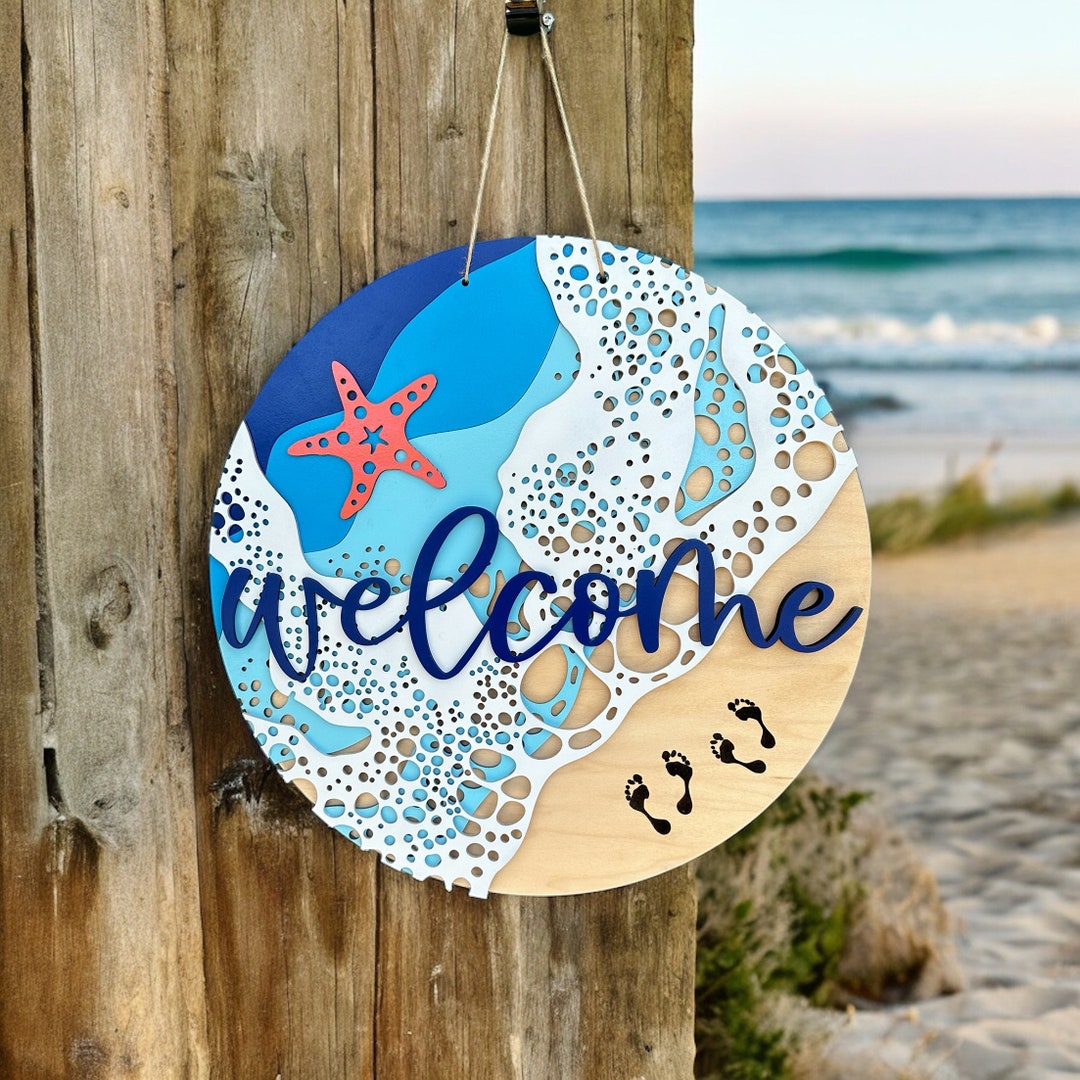 Beach Door Hanger Ocean Round Wreath Beach House Door Decor Starfish
