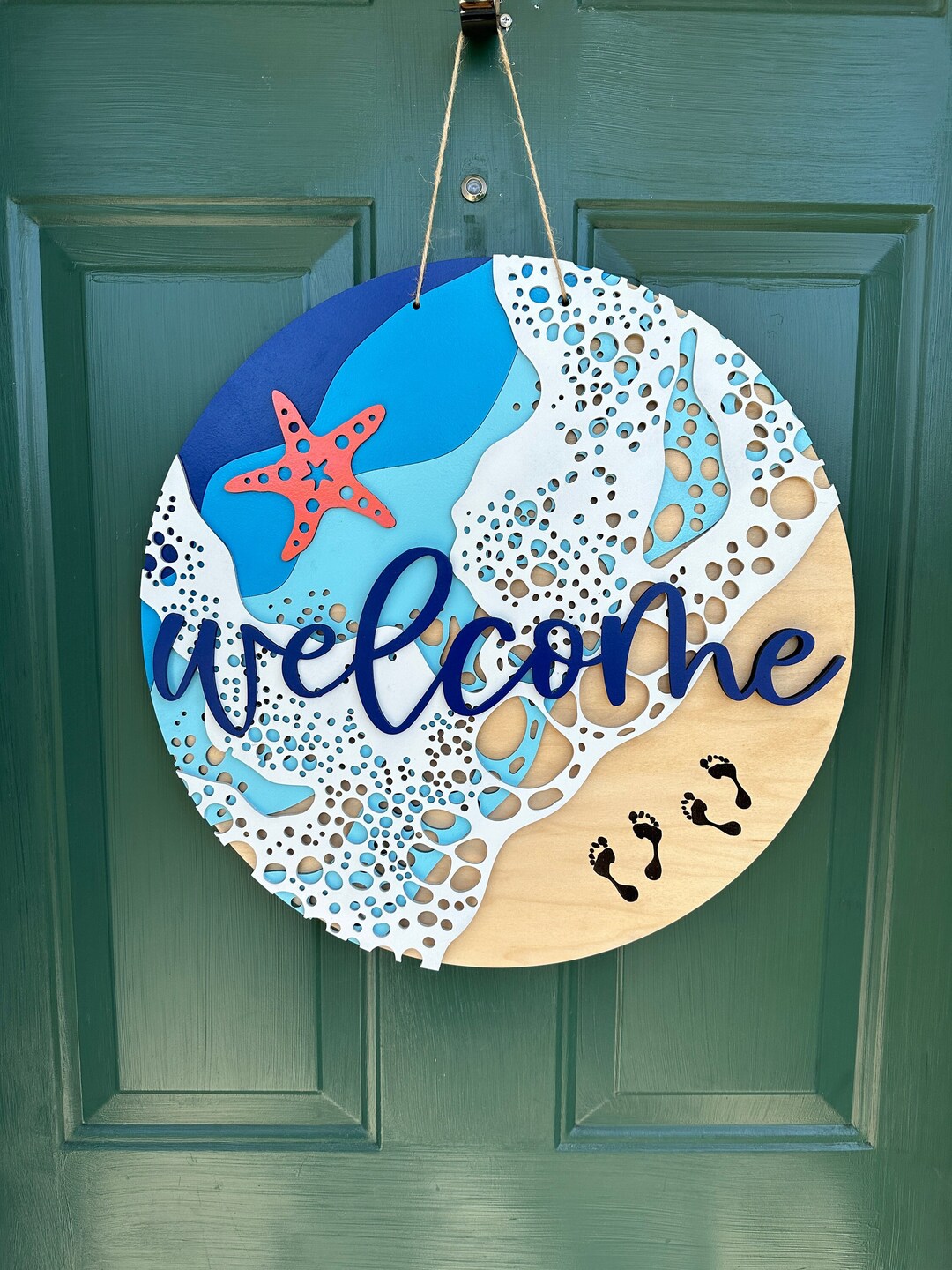 Beach Door Hanger Ocean Round Wreath Beach House Door Decor Starfish