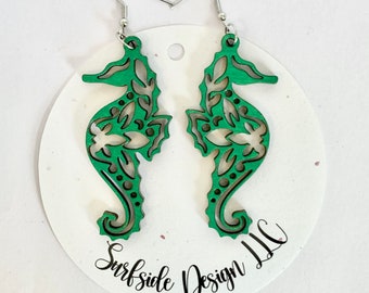 Sea Horse Earrings, Beach Earrings, Laser Cut Earrings, Handmade Jewelry, Gift