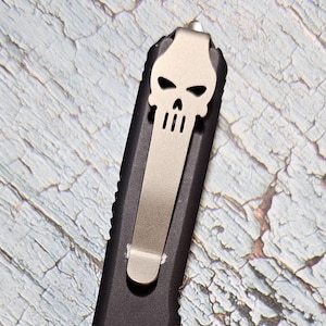 Full Skull Design -  Titanium Pocket Knife Clip for Selected Pro-Tech and Microtech Models