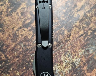 Celtic Cross Design -  Titanium Pocket Knife Clip for Selected Pro-Tech and Microtech Models