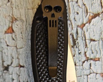 Full Skull Design -  Titanium Pocket Knife Clip for Selected Benchmade and Emerson Models