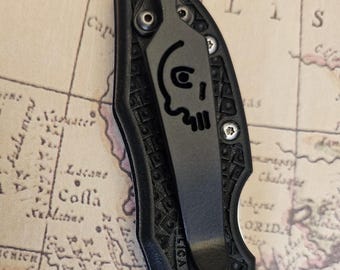 Half Skull Design -  Titanium Pocket Knife Clip for Selected Spyderco and Byrd Models