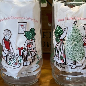 Vintage 1980 Holly  Hobbie and Robby Limited Edition Set of Four Coca-Cola Christmas Glasses - Your Choice